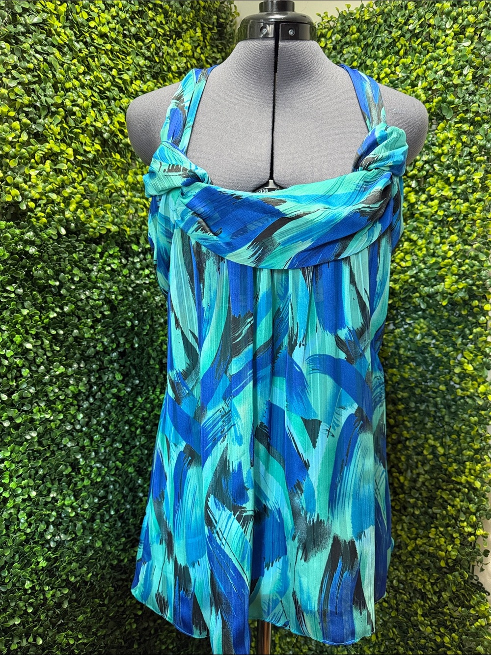 Blue Teal Print Halter Mini Dress